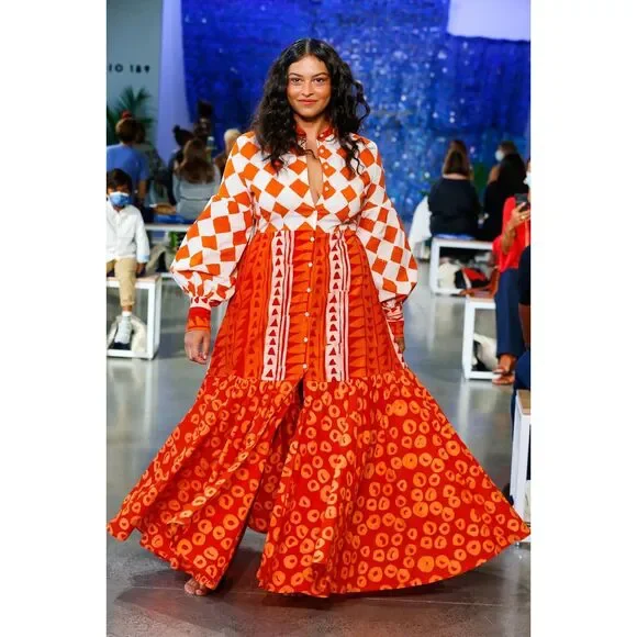 NWT Studio 189 Cotton Maxi Blouson Sleeve Shirt Dress in Orange Size Small